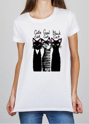 Женская футболка push it с принтом "cute cat. good cat. blak cat" s, белый