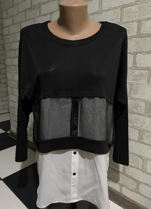 Стильная двухцветная блуза two’e размер указан 38 черно белая2 фото