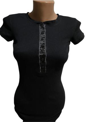 Чорна стильна футболка в рубчик оригінал orsay