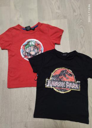 Футболки хлопчикові малюнки перевертиши супер маріо, динозавр 4-5 років