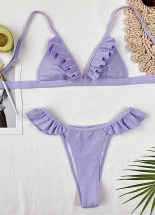 Жіночий фіолетовий роздільний купальник бікіні з рюшами purple s