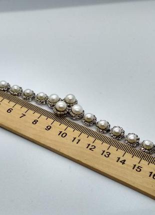 Изумительный серебряный браслет с натуральным жемчугом и марказитами8 фото