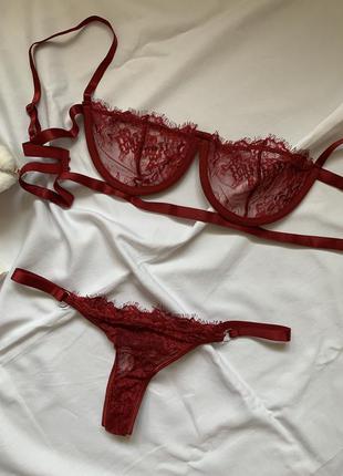 Комплект белья сексуаьное красное кружевное4 фото