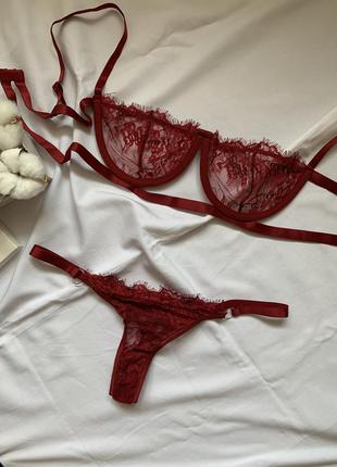 Комплект білизни сексуаьное червоне мереживну