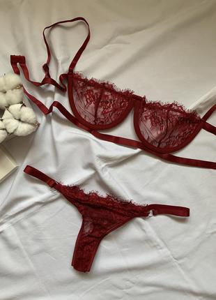 Комплект білизни сексуаьное червоне мереживну3 фото