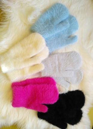 Варежки , рукавицы, перчатки, ангора, зима , теплые, теплые , двойные , 7цветов3 фото