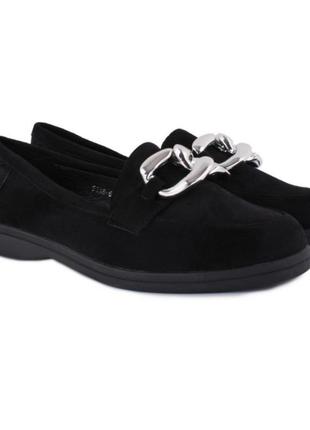 Стильні чорні замшеві туфлі, балетки лофери низький хід без каблука з ланцюгом ланцюжком2 фото