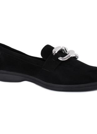 Стильні чорні замшеві туфлі, балетки лофери низький хід без каблука з ланцюгом ланцюжком3 фото