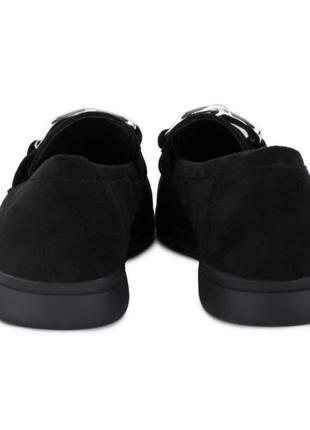 Стильні чорні замшеві туфлі, балетки лофери низький хід без каблука з ланцюгом ланцюжком4 фото