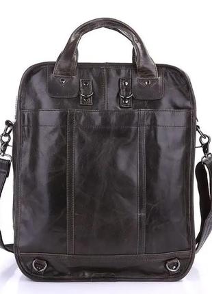 Мужская кожаная вертикальная сумка, сумка-рюкзак темно-серая черная3 фото