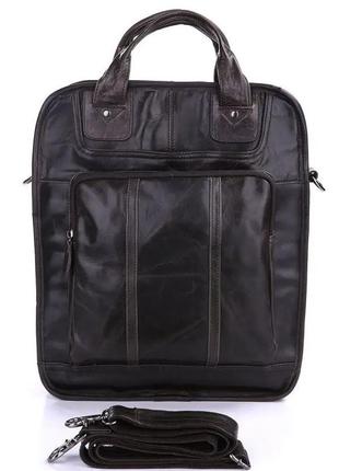 Мужская кожаная вертикальная сумка, сумка-рюкзак темно-серая черная4 фото