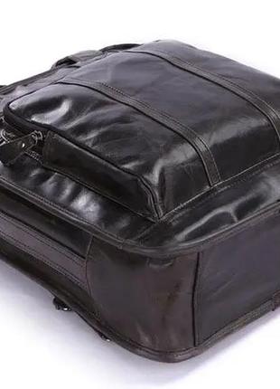 Мужская кожаная вертикальная сумка, сумка-рюкзак темно-серая черная5 фото
