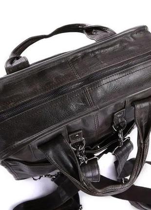 Мужская кожаная вертикальная сумка, сумка-рюкзак темно-серая черная10 фото