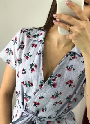 Натуральная блуза назапах в мелкий цветочек 1+1=34 фото