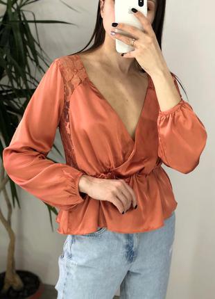 Персиковая блуза с красивой кружевной спинкой 1+1=36 фото