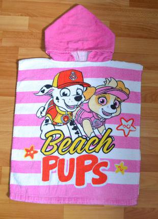 Пляжное полотенце с капюшоном, детское пончо скай, щенячий патруль, на девочку, хлопок