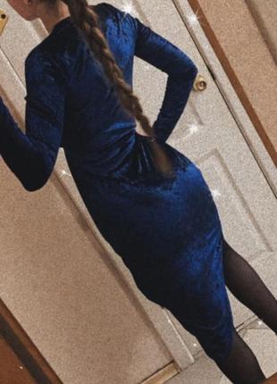 Шикарное бархатное платье, синее бархатное платье3 фото