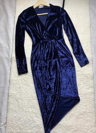 Шикарное бархатное платье, синее бархатное платье5 фото