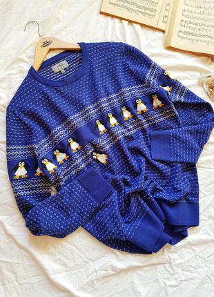 Свитер синий оверсайз зимний светр новорічний
