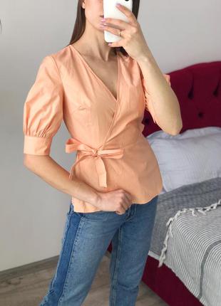 Персиковая хлопковая блуза назапах 1+1=31 фото