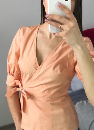 Персиковая хлопковая блуза назапах 1+1=33 фото