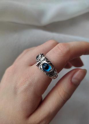 Кольцо сова з синіми очима3 фото