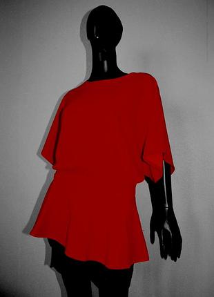 Блуза темно-червона трикотаж з баскою летюча миша з поясом, марокко, 16/12/44 (3977)