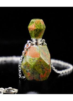 Бутылочка каменная для духов зелёная яшма 1 миллилитр + подарок1 фото