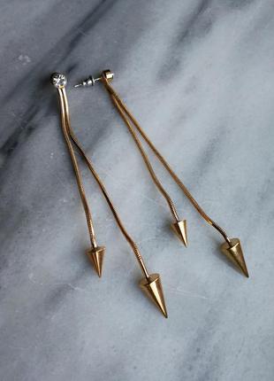 Серьги длинные висюльки шипы пики золотистого цвета