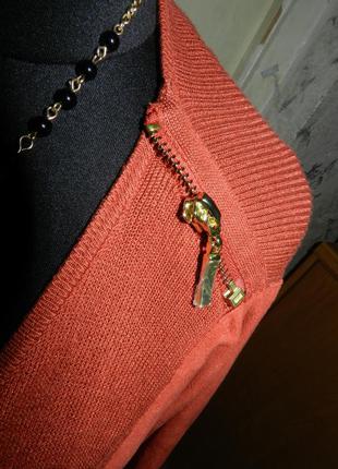 Эффектный,терракотовый кардиган-трансформер с молниями,рукава-эко-замша,guess 5