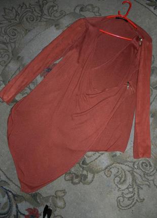 Ефектний,теракотовий кардиган-трансформер з блискавками,рукави-еко-замша,guess 7