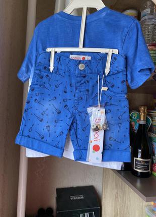Набор шорты и футболка 6-12 мес синий белый принт гитара1 фото