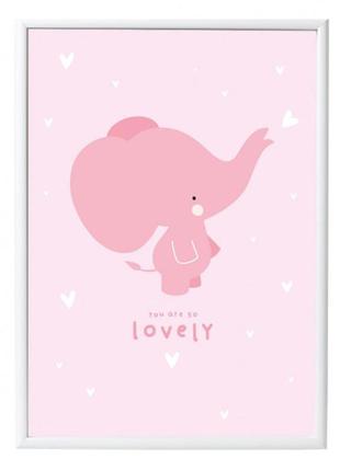 Детский настенный постер розовый слоник