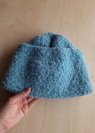 Комплект шарф шапка зимняя букле голубая тедди буклированная альпака меринос4 фото