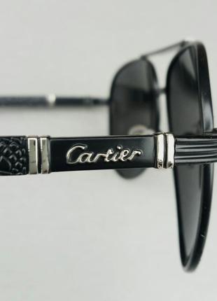 Cartier очки капли мужские солнцезащитные черные поляризированные в металлической оправе8 фото