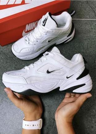 Кросівки білі шкіряні nike m2k tekno white black 👟белые кожаные демисезонные кроссовки найк текно1 фото