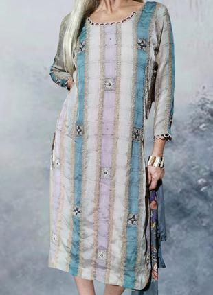 Пастельная туника в полоску в этно бохо индийском стиле с вышивкой2 фото