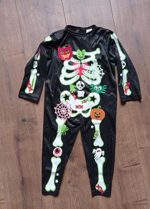 Карнавальный костюм скелет скелетик 1-2 года на хэллоуин код 6аа