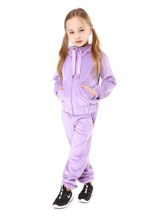 Костюм двійка дитячий, спортивний, велюровий для дівчинки кофта з капюшоном, штани, ліловий4 фото