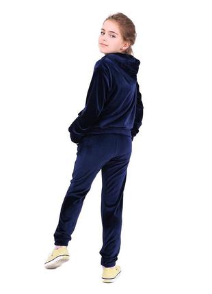 Костюм двойка детский, спортивный, велюровый, подростковый, кофта на молнии, штаны, синий2 фото
