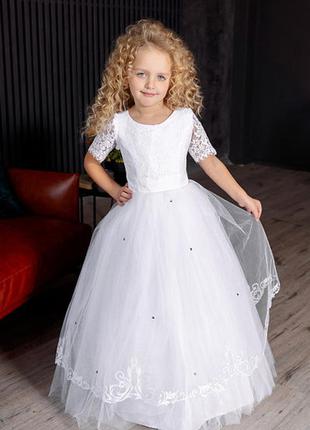 Сукня для причастя біла сукня біле плаття для причастя святкове плаття на день народження новорічна сукня снігуронька сніжинка біла сукня1 фото