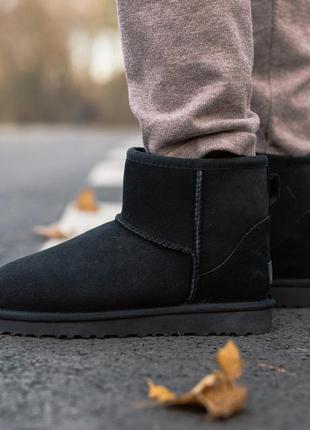 Ugg classic mini black, угги женские чёрные с мехом, жіночі угги