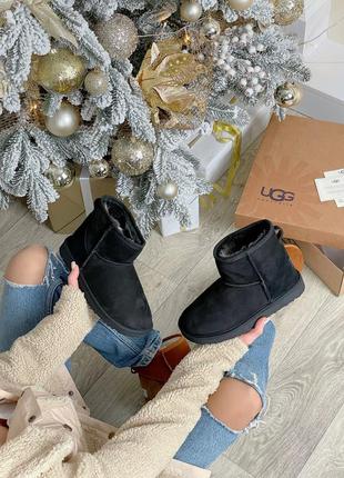 ❄️ ugg classic ii mini boot black❄️женские зимние чёрные угги с мехом, угги жіночі чорні