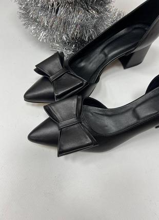 Туфли лодочки женские чёрные натуральная итальянская кожа с бантиком4 фото