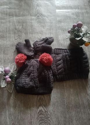 Стильный набор для девочки шапка и хомут, и варежки (франция)1 фото