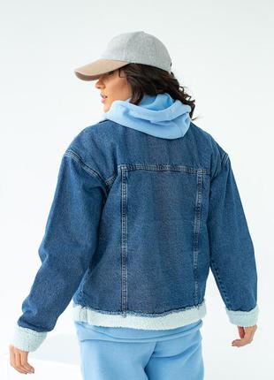 Стильная куртка джинсовая с мехом хит зимы теплая синяя9 фото