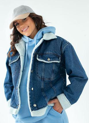 Стильная куртка джинсовая с мехом хит зимы теплая синяя8 фото