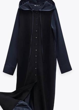 Чёрное платье рубашка с капюшоном zara