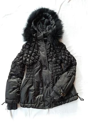 Куртка, зимова, демісезон, тепла, стеганная, чорна, з капюшоном1 фото
