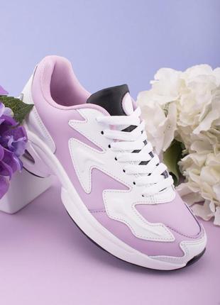 Стильні білі фіолетові бузкові кросівки на платформі товстій підошві модні кроси2 фото